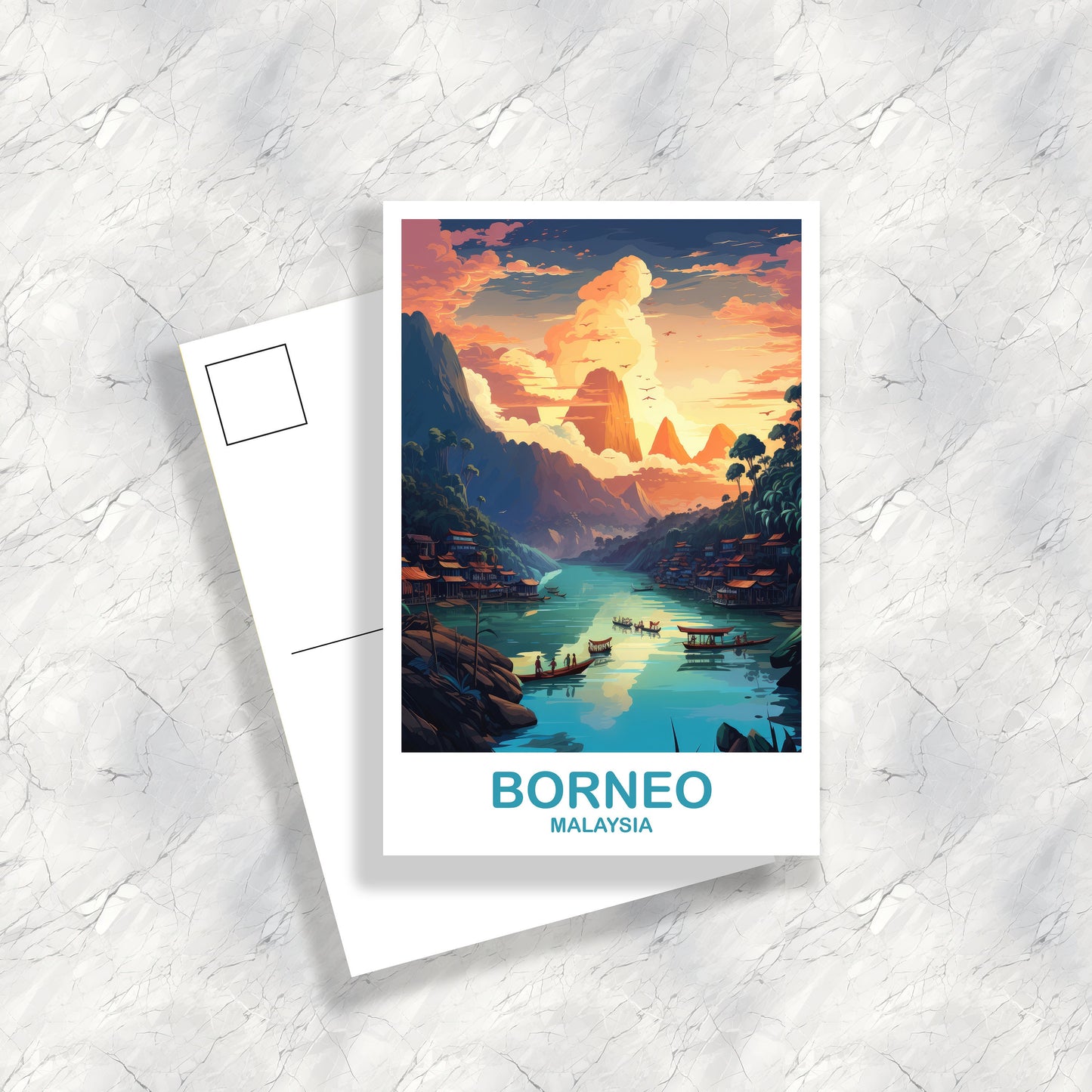 Borneo Travel Postcard Art, Borneo Malaysia Postcard, City Postcards, Asian Postcard, Malaysia Postcard, Travel Postcard | T2AS_MABO1_P