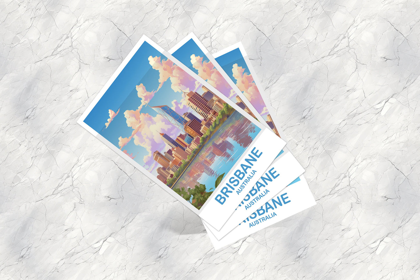 Brisbane Travel Postcard Art, Australia Travel Art, Brisbane Art Postcard, City Skyline Wall Art, Travel Postcard | T2AU_QUBR1_P