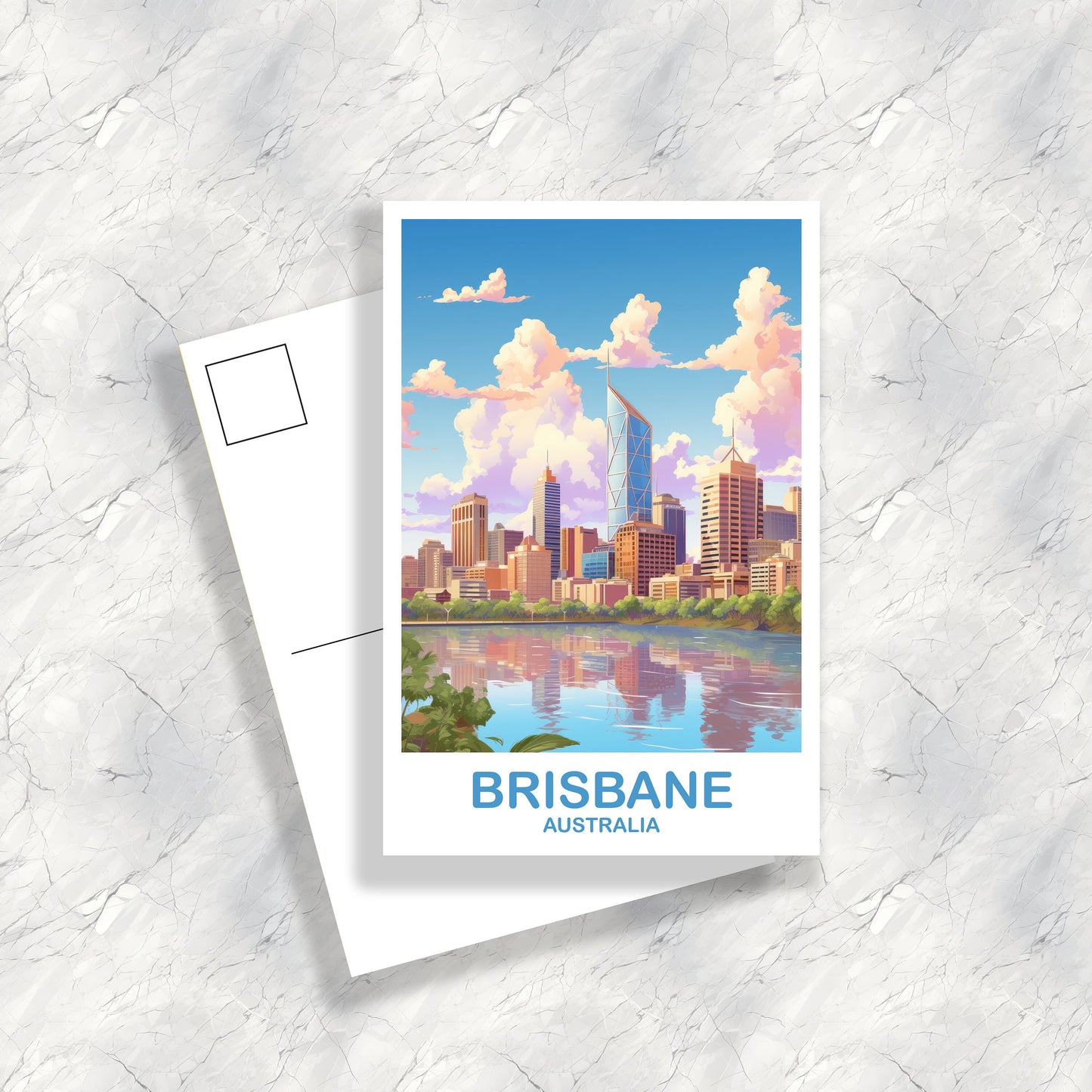 Brisbane Travel Postcard Art, Australia Travel Art, Brisbane Art Postcard, City Skyline Wall Art, Travel Postcard | T2AU_QUBR1_P
