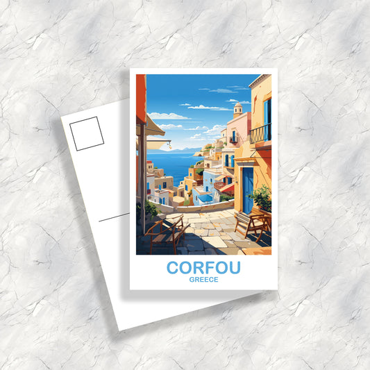 Corfou Greece Travel Postcard Art, Corfou Travel Art, Corfu Postcard, Greece Travel Postcard, Europe Travel Postcard | T2EU_GRCO1_P