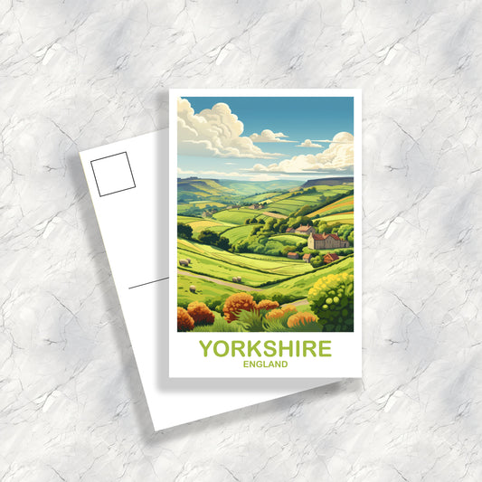 Yorkshire Travel Postcard Art, Yorkshire Travel Art, England Postcard, Yorkshire England Travel Postcard, England Travel Art | T2EU_ENYO1_P
