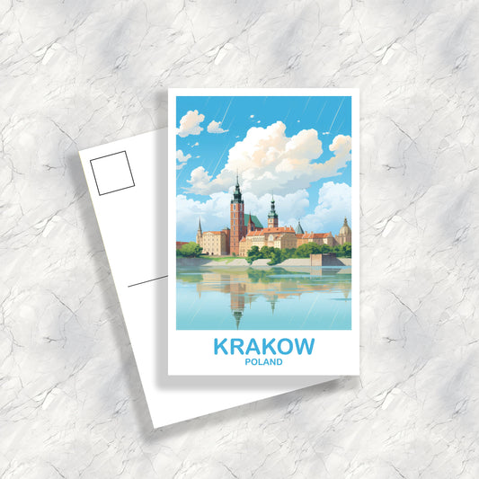 Krakow Poland Travel Postcard, Krakow Travel Postcard, Poland Postcard, Krakow Travel Art, Travel Postcard | T2EU_POKR_P