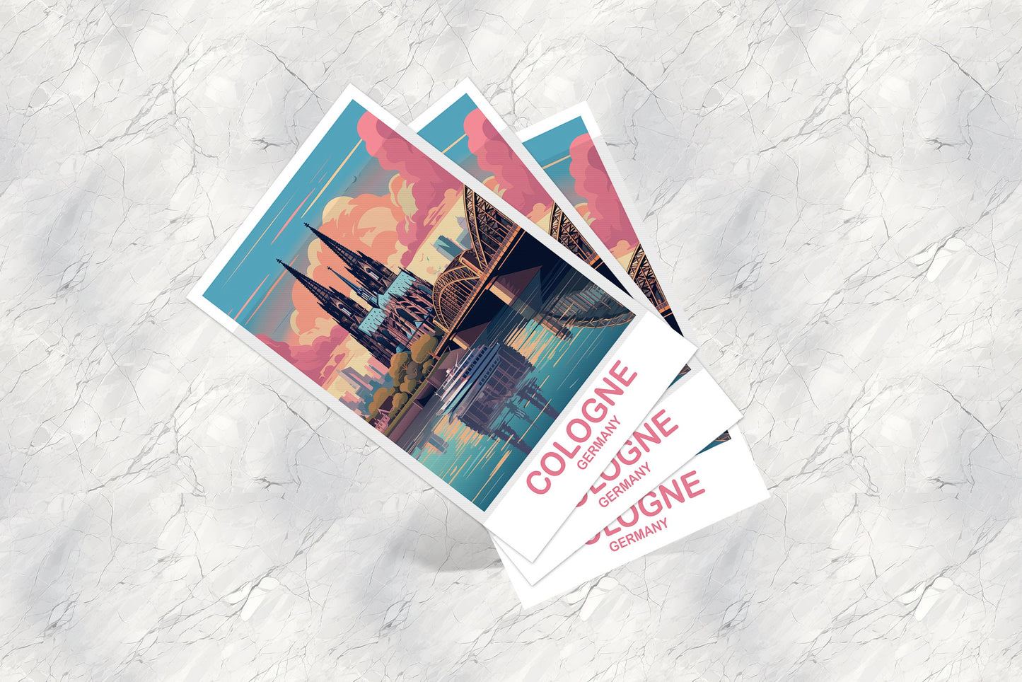 Cologne Germany Travel Postcard, Cologne Travel Postcard Art, Germany Postcard Art, Berlin Travel Art, Travel Postcard, | T2EU_GECO1_P