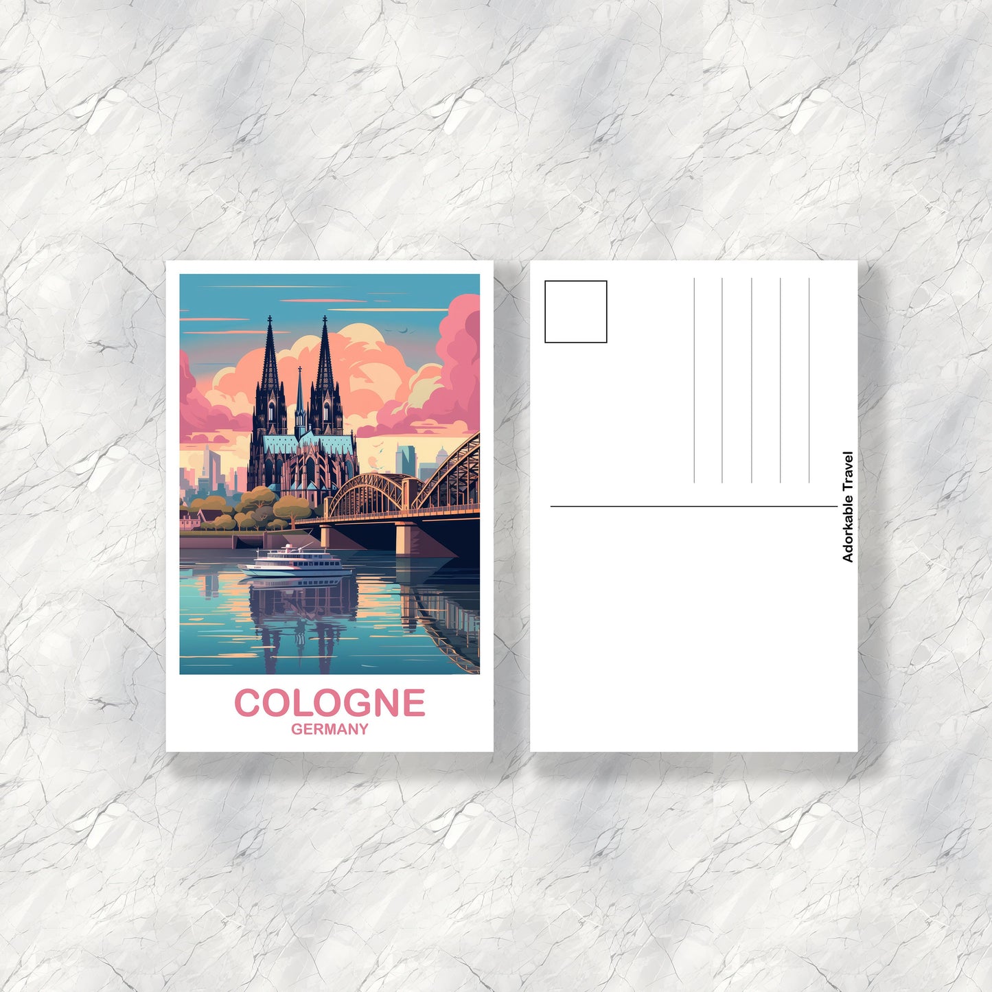 Cologne Germany Travel Postcard, Cologne Travel Postcard Art, Germany Postcard Art, Berlin Travel Art, Travel Postcard, | T2EU_GECO1_P