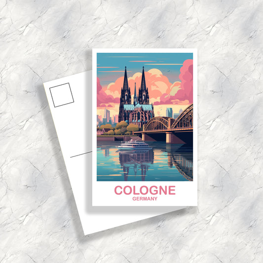 Cologne Germany Travel Postcard, Cologne Travel Postcard Art, Germany Postcard Art, Berlin Travel Art, Travel Postcard, | T2EU_GECO1_P