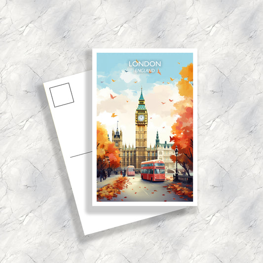London England Travel Postcard, London Travel Art, England Postcard, Big Ben Travel Postcard Art, England Travel Art | T1EU_ENLO1_P