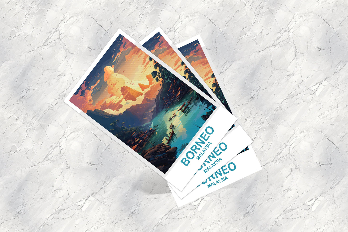 Borneo Travel Postcard Art, Borneo Malaysia Postcard, City Postcards, Asian Postcard, Malaysia Postcard, Travel Postcard | T2AS_MABO1_P