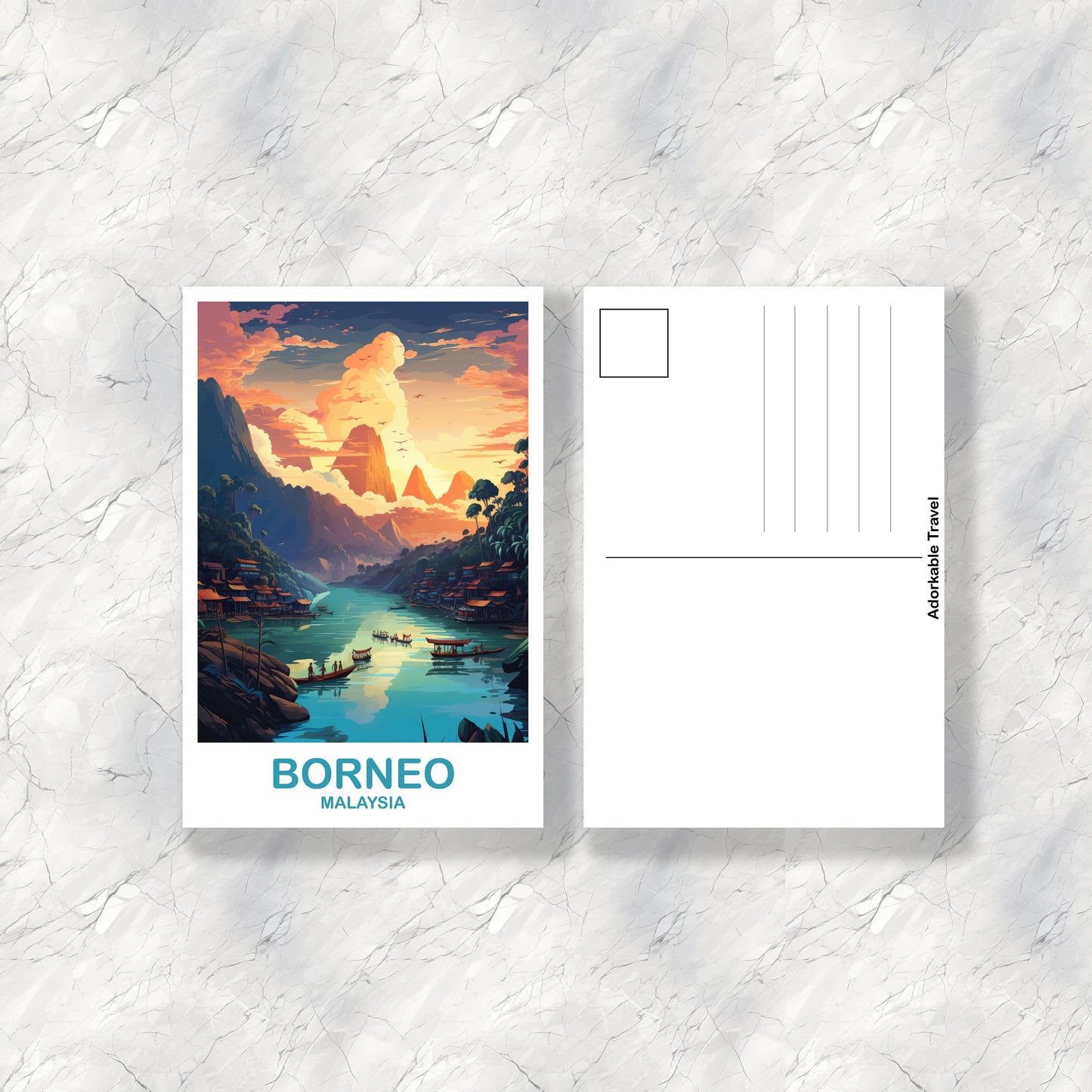 Borneo Travel Postcard Art, Borneo Malaysia Postcard, City Postcards, Asian Postcard, Malaysia Postcard, Travel Postcard | T2AS_MABO1_P