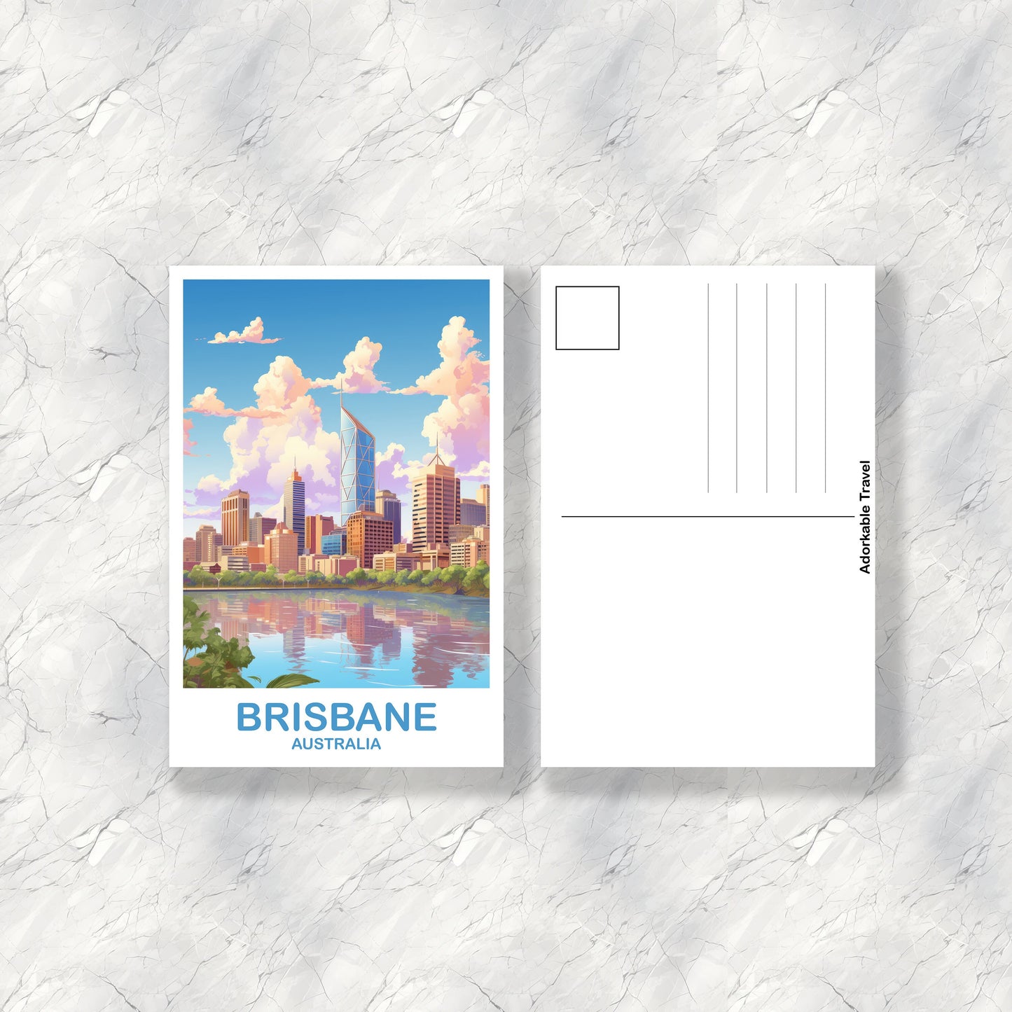 Brisbane Travel Postcard Art, Australia Travel Art, Brisbane Art Postcard, City Skyline Wall Art, Travel Postcard | T2AU_QUBR1_P