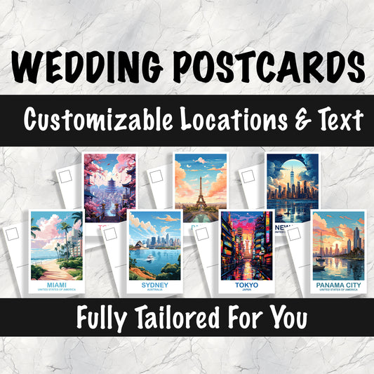 Custom Wedding Travel Postcards, Wedding Guestbook Travel Postcards, Travel Postcard Set, Wedding Invite Postcards , Personalized Postcards