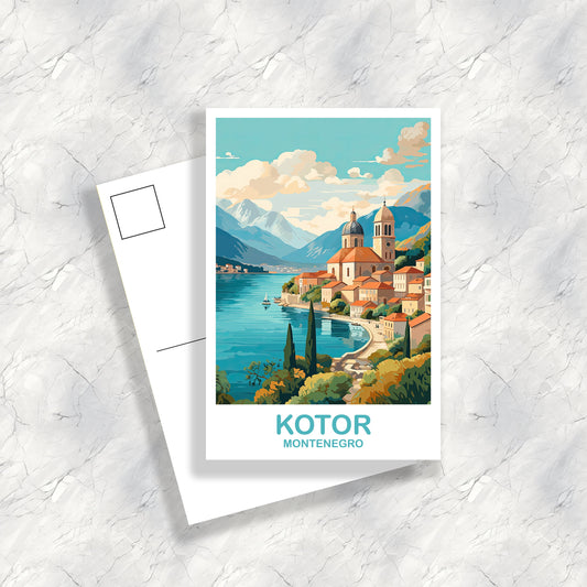 Kotor Montenegro Travel Art Postcard, Kotor Travel Art, Kotor Postcard, Travel Postcard Art, Montenegro Travel Postcard | T2EU_MOKO1