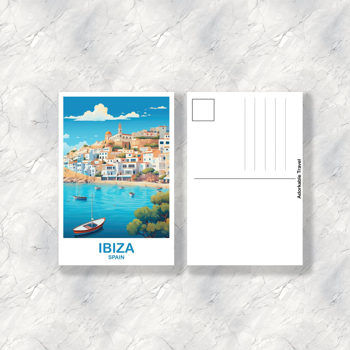 Ibiza Spain Travel Postcard Art, Spain Travel Postcard, Ibiza Art Postcard, Spain Travel Art Postcard | T2EU_SPIB1_P