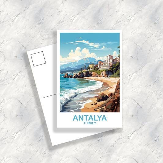 Antalya Travel Postcard Art, Antalya Turkey Postcard Art, Turkey Art Postcard, City Skyline, Turkey Travel Postcard Art | T2EU_TUAN1_P