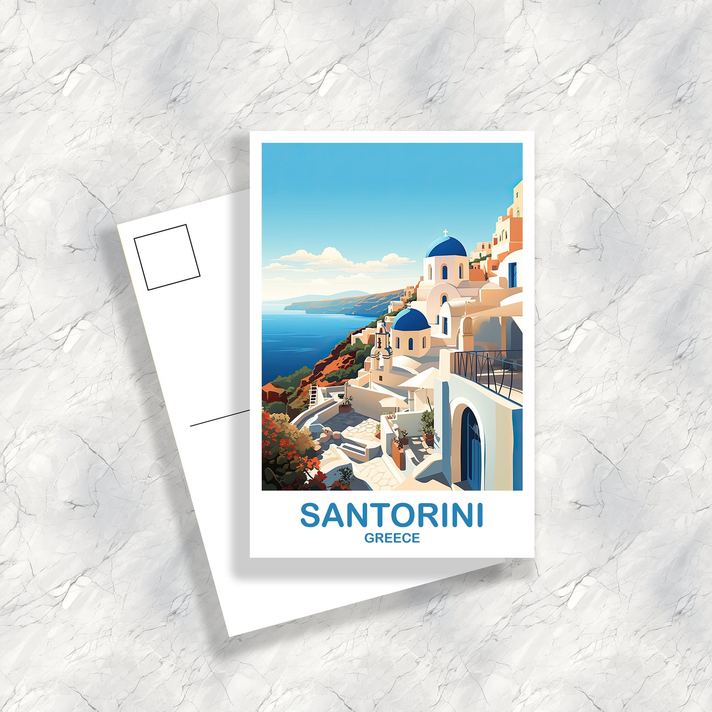 Santorini Greece Travel Postcard Art, Santorini Postcard, Greece Travel Postcard, Europe Travel Postcard | T2EU_GRSA1_P