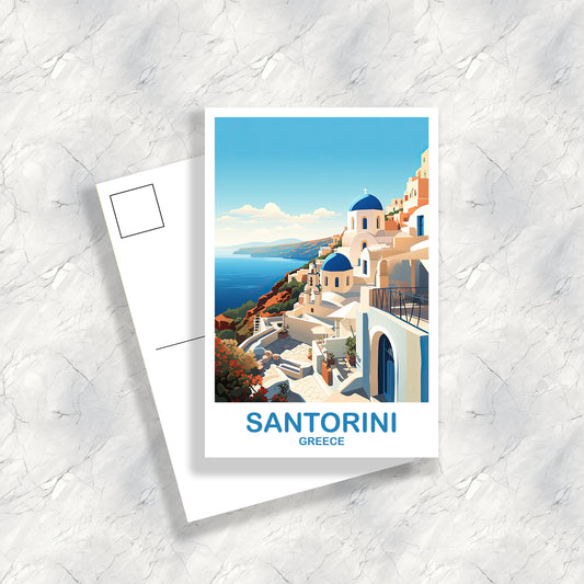 Santorini Greece Travel Postcard Art, Santorini Postcard, Greece Travel Postcard, Europe Travel Postcard | T2EU_GRSA1_P