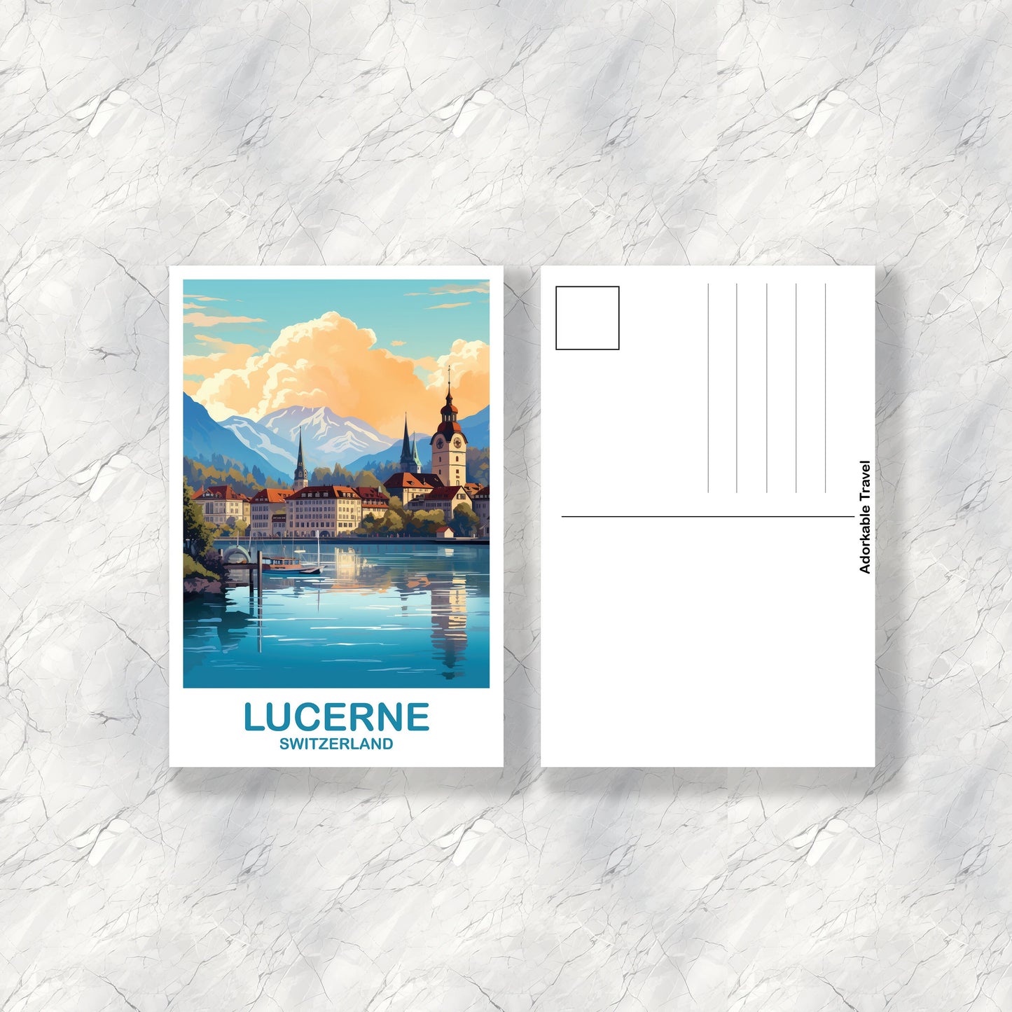 Lucerne Switzerland Postcard Art, Lucerne Switzerland Art, Switzerland Art Postcard, Travel Postcard, LAX Postcard | T2EU_SWLU1_P