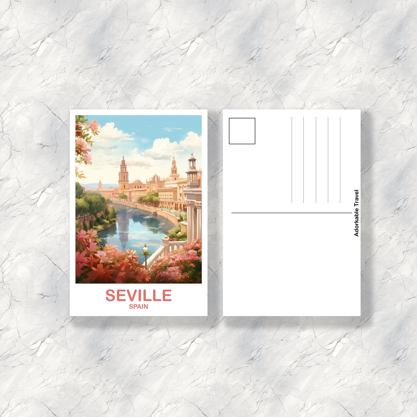 Seville Spain Travel Postcard Art, Spain Travel Postcard, Seville Postcard, Seville Travel Postcard, Travel Postcard | T2EU_SPSE1_P