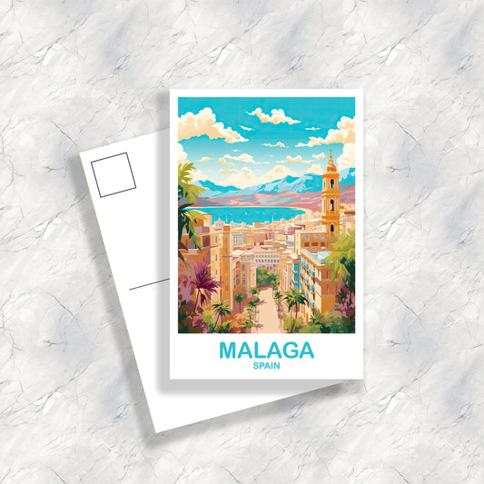 Malaga Spain Travel Postcard Art, Spain Travel Postcard, Malaga Art Postcard, Spain Travel Art Postcard | T2EU_SPMAL1_P