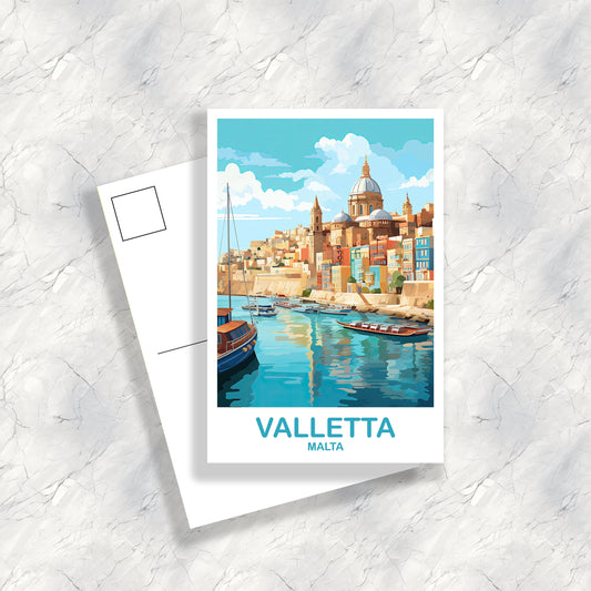 Valletta Malta Travel Postcard, Valletta Travel Postcard, Malta Postcard Art, Europe Travel Postcard, Travel Postcard | T2EU_MAVA1_P