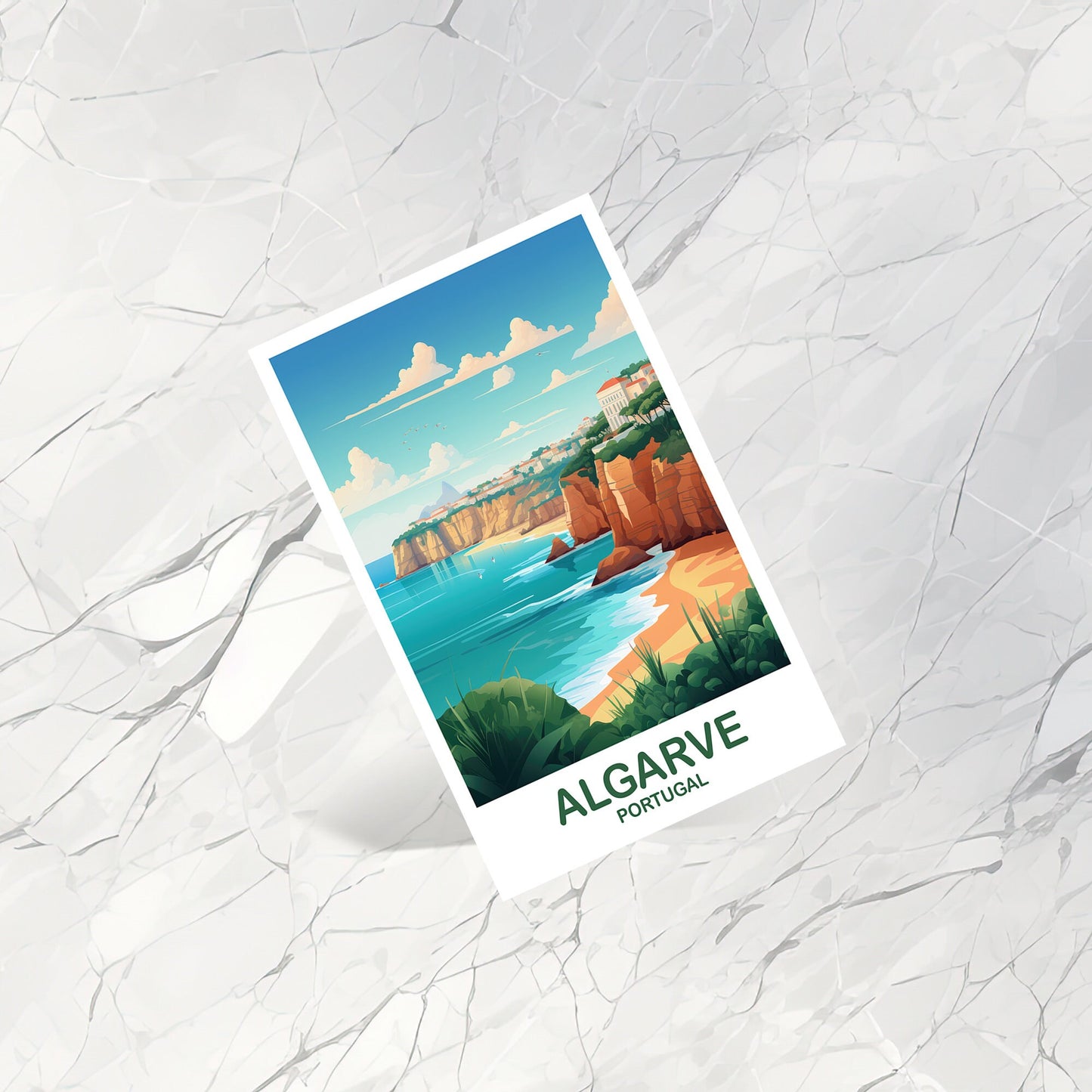 Algarve Portugal Travel Postcard Art, Portugal Travel Art, Algarve Art Postcard, Europe Travel Art, Travel Postcard | T2EU_POAL1_P