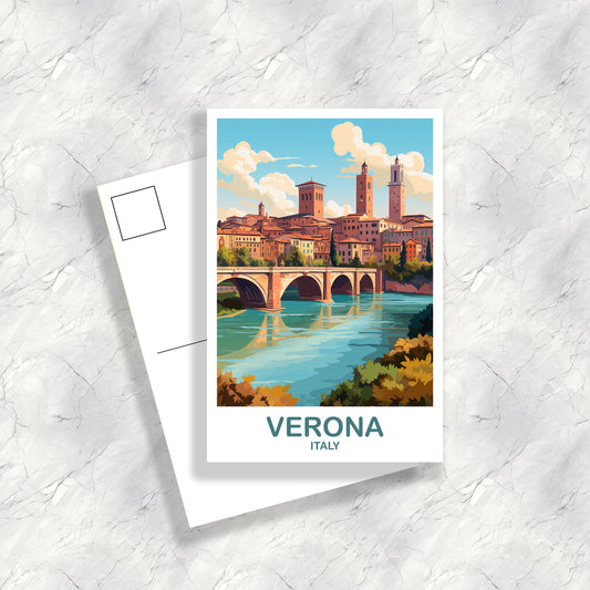 Verona Italy Travel Postcard Art, Italy Travel Postcard, Verona Postcard, Verona Art, Italy Travel, Europe Travel Postcard | T2EU_ITVER1_P
