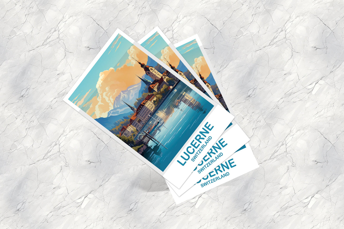 Lucerne Switzerland Postcard Art, Lucerne Switzerland Art, Switzerland Art Postcard, Travel Postcard, LAX Postcard | T2EU_SWLU1_P