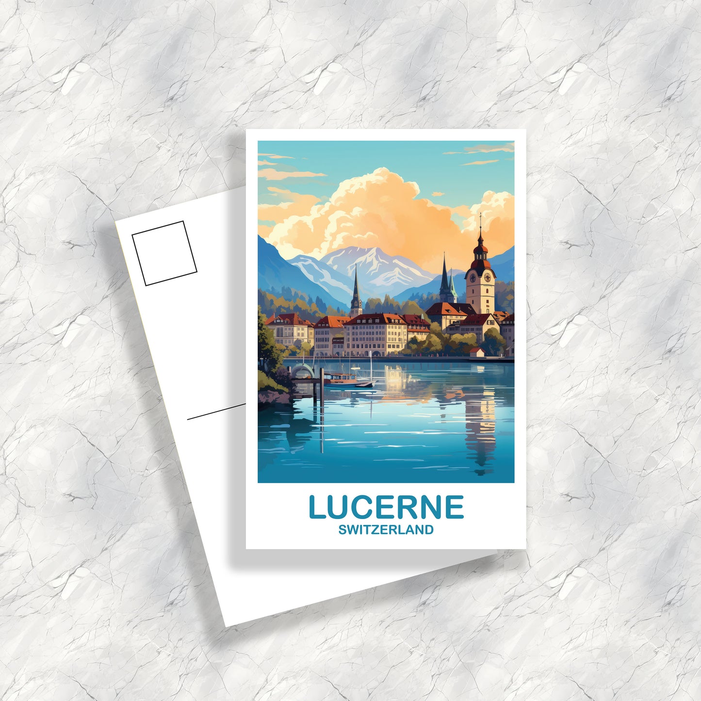 Lucerne Switzerland Postcard Art, Lucerne Switzerland Art, Switzerland Art Postcard, Travel Postcard, LAX Postcard | T2EU_SWLU1_P