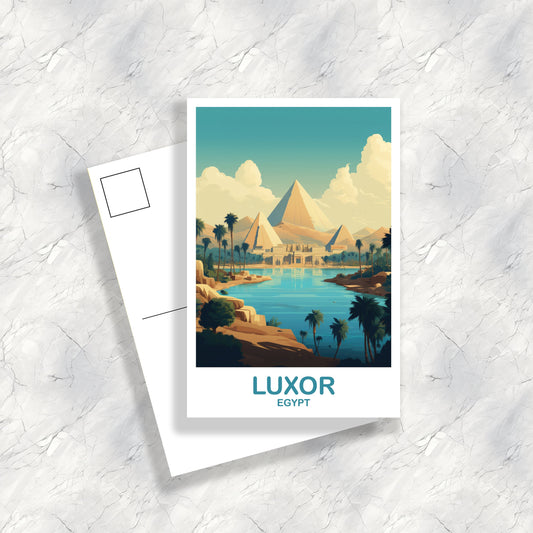 Luxor Eygpt Travel Postcard Art, Luxor Skyline, Egypt Postcard, Travel Postcard, Travel Art, Africa Postcard Art | T2AF_EGLU1_P