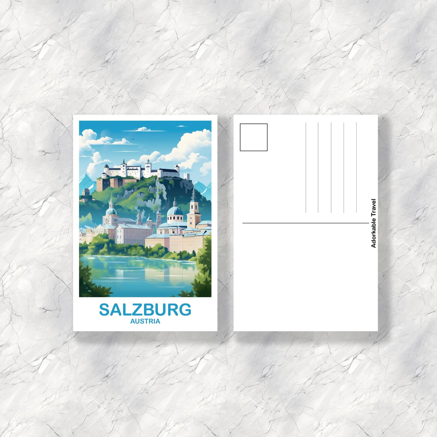 Salzburg Austria Travel Postcard Art, Austria Travel Art, Salzburg Postcard, Austria Travel Postcard, Europe Travel Postcard | T2EU_AUSA1_P