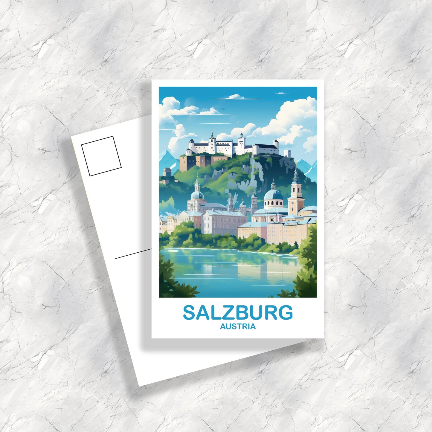 Salzburg Austria Travel Postcard Art, Austria Travel Art, Salzburg Postcard, Austria Travel Postcard, Europe Travel Postcard | T2EU_AUSA1_P