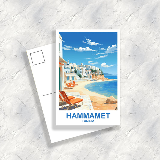 Hammamet Tunisia Travel Postcard Art, Hammamet Postcard, Tunisia Postcard, Travel Postcard, Africa Postcard, Travel Art | T2AF_TUHA1_P
