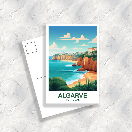Algarve Portugal Travel Postcard Art, Portugal Travel Art, Algarve Art Postcard, Europe Travel Art, Travel Postcard | T2EU_POAL1_P