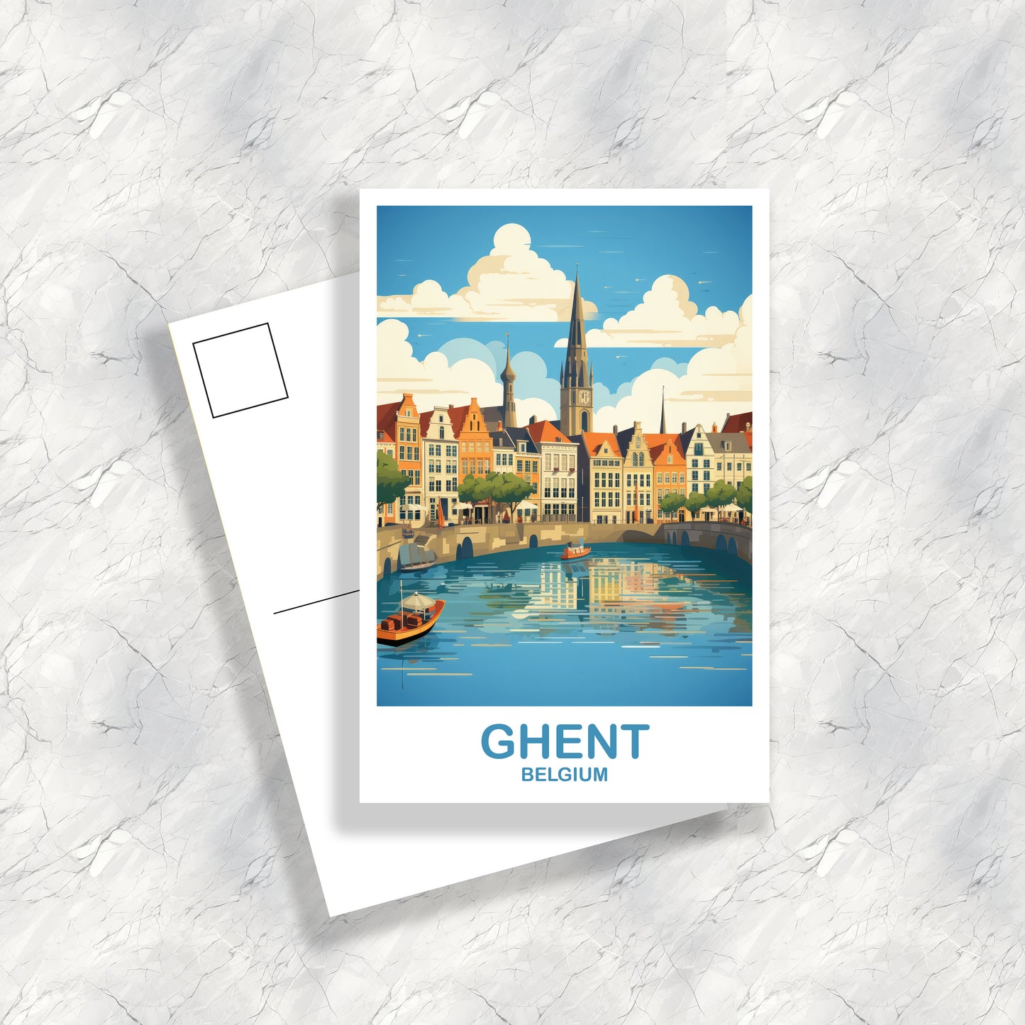 Ghent Belgium Travel Art postcard, Belgium Travel Art,Belgium Postcard, Belgium Travel Art, Europe Travel Postcard, Ghent Art | T2EU_BEGH1_P