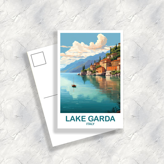 Lake Garda Italy Postcard, Italy Travel Postcard, Lake Garda Travel Postcard Art, Italy Travel, Europe Travel Postcard | T2EU_ITLG1_P