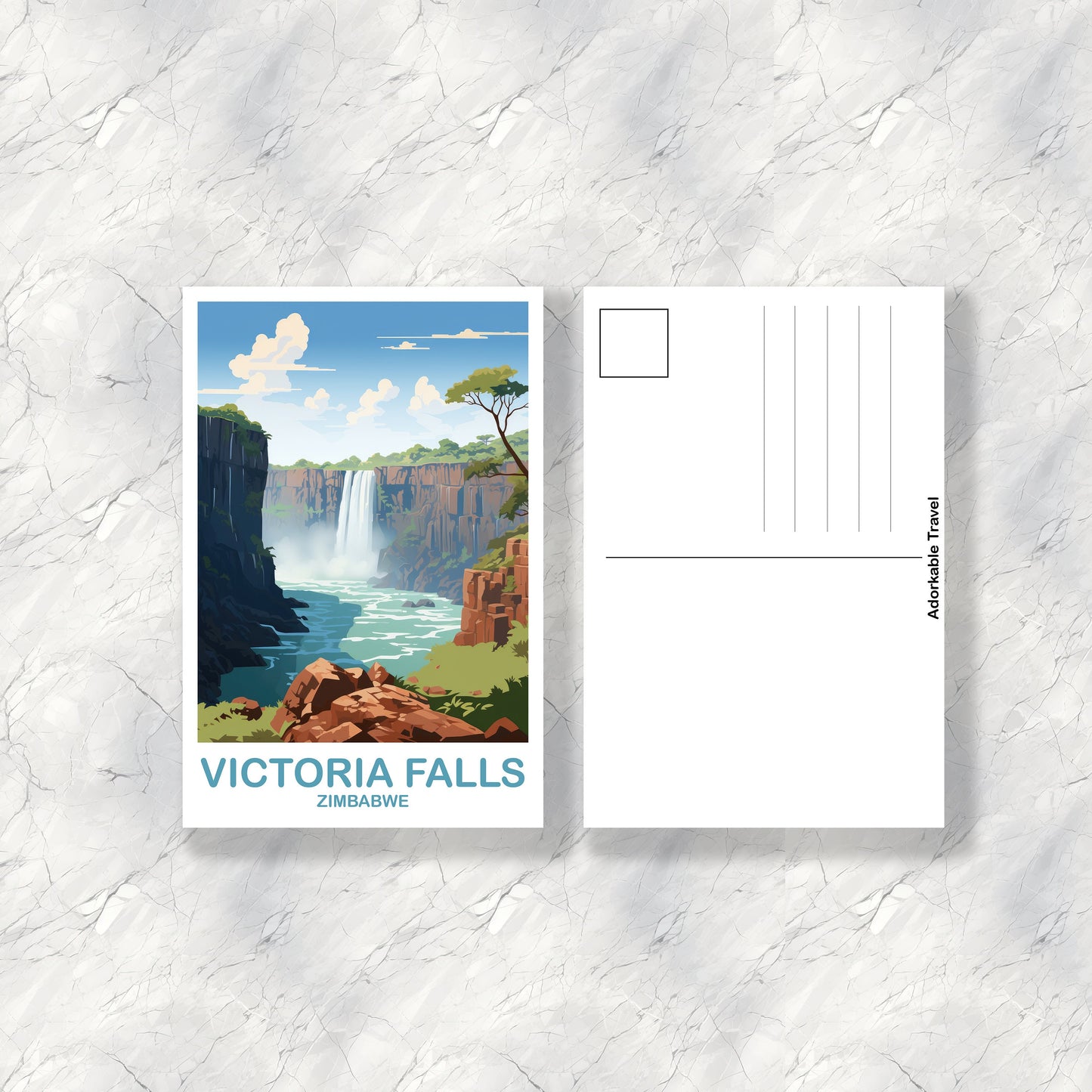 Victoria Falls Zimbabwe Postcard Art, Victoria Falls Travel Postcard, Africa Travel Postcard, Zimbabwe Postcard | T2AF_ZIVF1_P