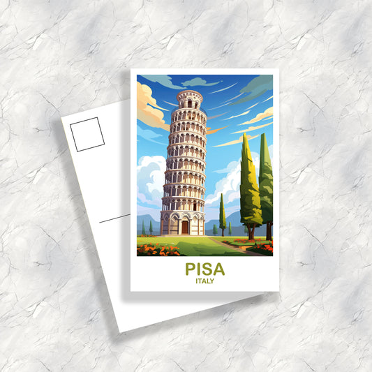 Pisa Italy Travel Postcard, Pisa Travel Art Postcard, Italy Travel Postcard Art, Pisa Travel, Travel Poster | T2EU_ITPI2_P