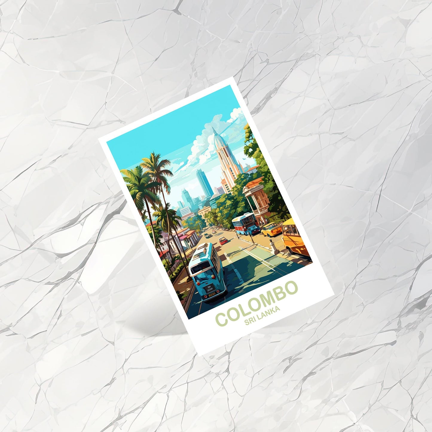 Columbo Sri Lanka Postcard Travel Art, Sri Lanka Travel Postcard, City Skyline Postcard, Columbo Travel Art, Travel Postcard | T2AS_SLCO1_P