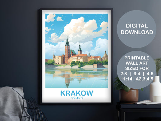 Krakow Poland Travel Art, Printable Krakow Wall Art, Poland Wall Art, Digital Travel Art, Travel Wall Art | DT2EU_POKR1