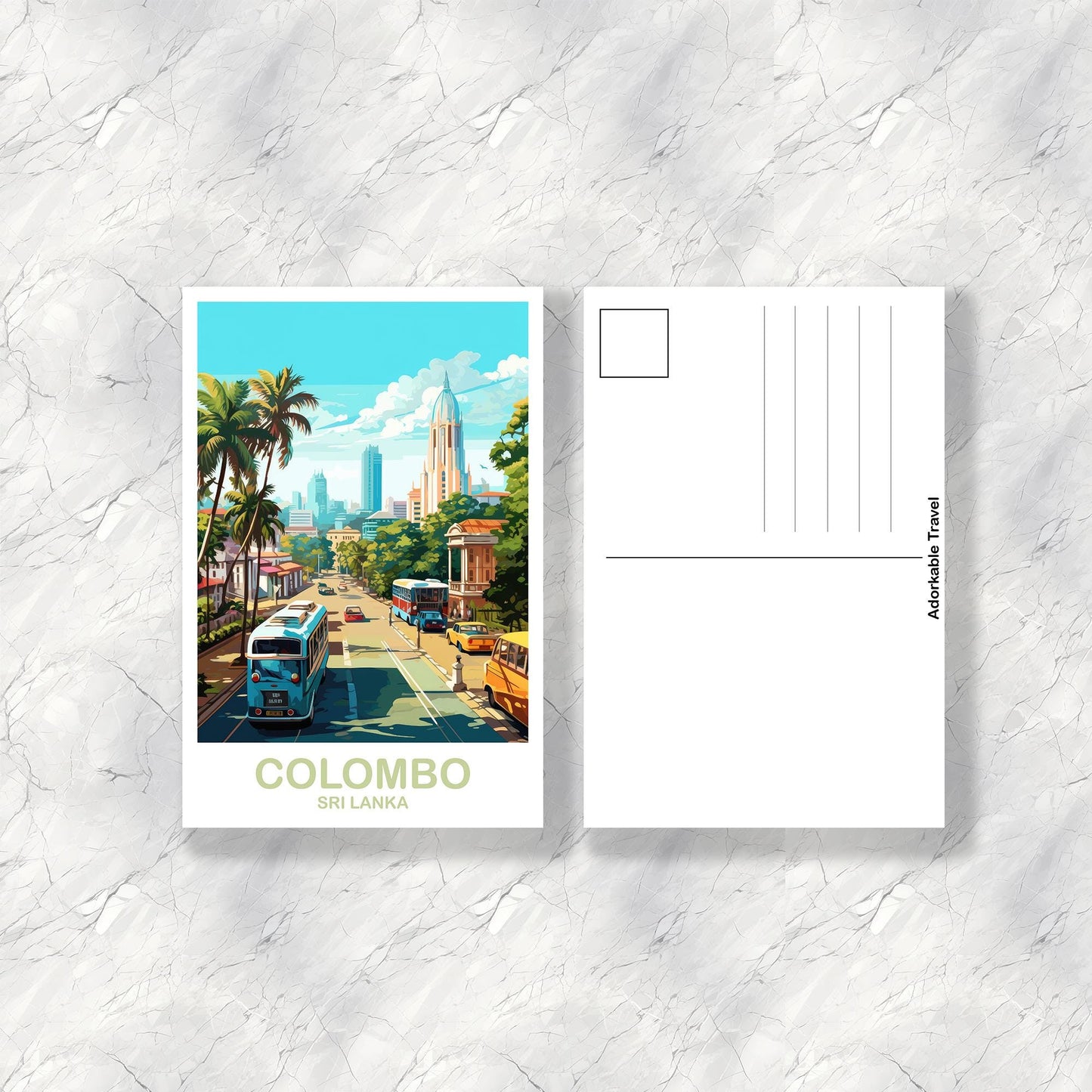 Columbo Sri Lanka Postcard Travel Art, Sri Lanka Travel Postcard, City Skyline Postcard, Columbo Travel Art, Travel Postcard | T2AS_SLCO1_P