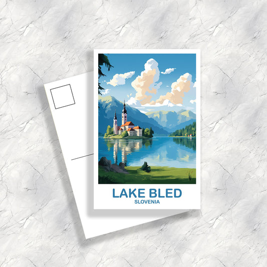 Lake Bled Slovenia Travel Postcard Art, Slovenia Travel Postcard, Lake Bled Postcard, Slovenia Travel Art Postcard | T2EU_SLLB1_P