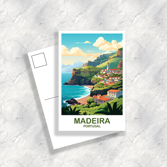 Madeira Portugal Travel Postcard Art, Portugal Travel Art, Madeira Art Postcard, Europe Travel Postcard Art | T2EU_POMA1_P