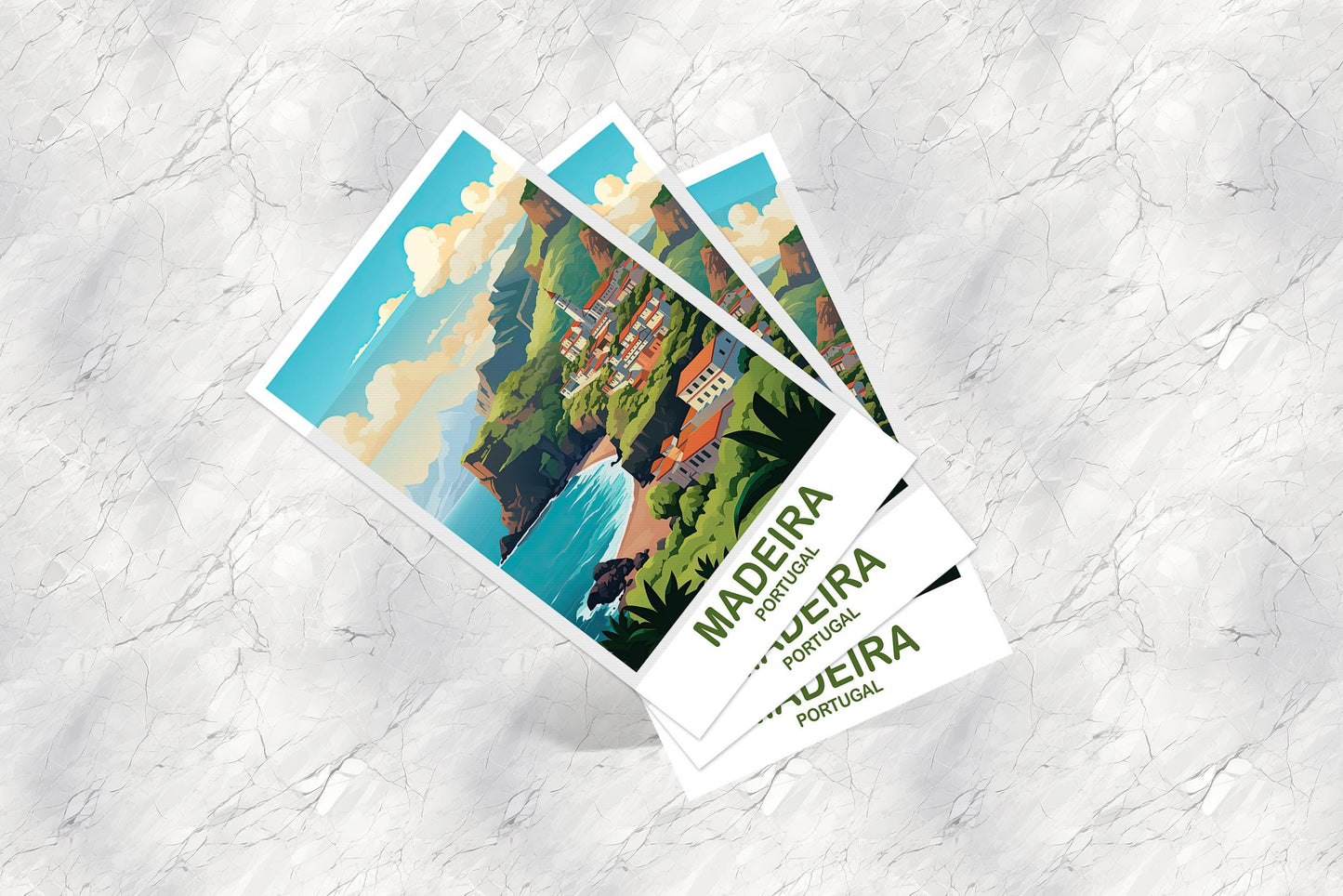 Madeira Portugal Travel Postcard Art, Portugal Travel Art, Madeira Art Postcard, Europe Travel Postcard Art | T2EU_POMA1_P