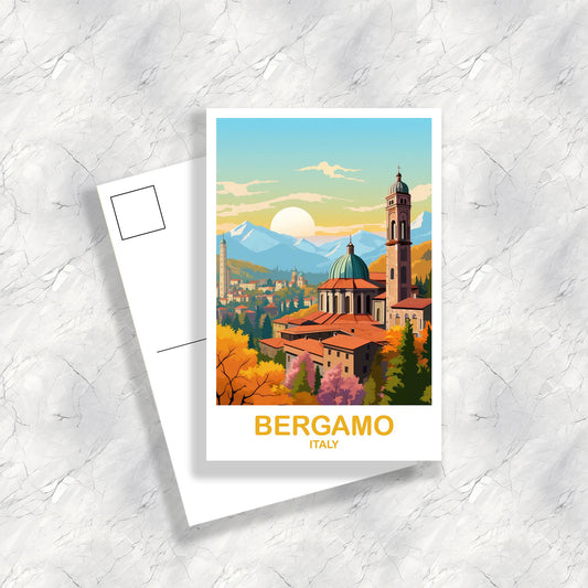 Bergamo Italy Travel Postcard, Italy Travel Postcard, Bergamo Travel Postcard Art, Italy Travel, Europe Travel Postcard | T2EU_ITBER1_P