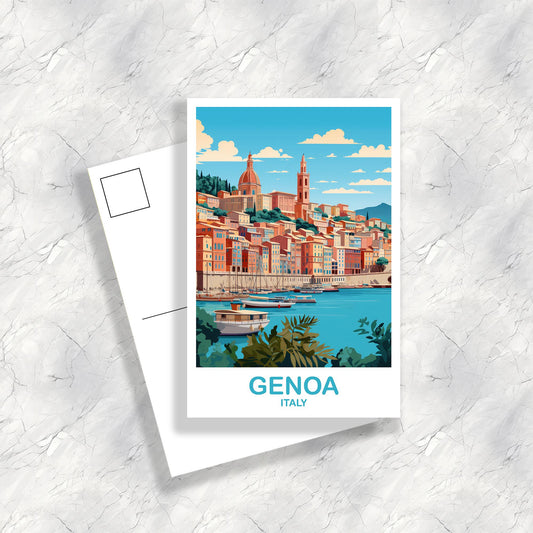 Genoa Italy Travel Postcard, Italy Travel Postcard, Genoa Travel Postcard Art, Italy Travel, Europe Travel Postcard | T2EU_ITGE1_P