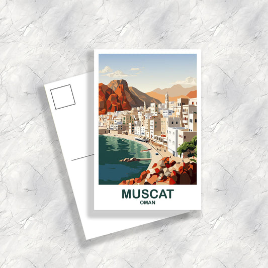 Muscat Oman Travel Postcard, Muscat Skyline, Oman Art Postcard, Muscat Travel Postcard, Travel Postcard, Oman Postcard | T2AS_OMMU1_P