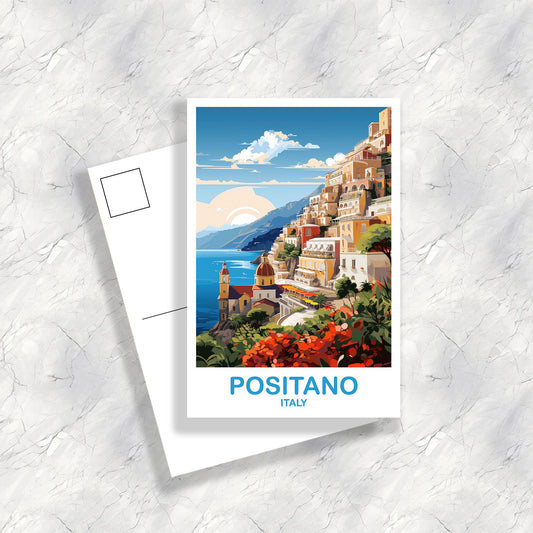 Positano Italy Travel Postcard, Positano Travel Postcard, Italy Postcard, Positano Travel Art, Italy Travel Postcard | T2EU_ITPOS1_P