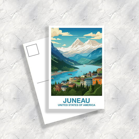 Juneau Alaska Travel Postcard, Juneau Alaska Postcard, Alaska Travel Art, Alaska Postcard, Juneau Art, Travel Postcard | T2NA_ALJU1_P