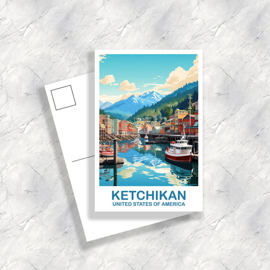 Ketchikan Alaska Travel Postcard, Ketchikan Postcard, Alaska Travel Art, Alaska Postcard, Ketchikan Art, Travel Postcard | T2NA_ALKE1_P