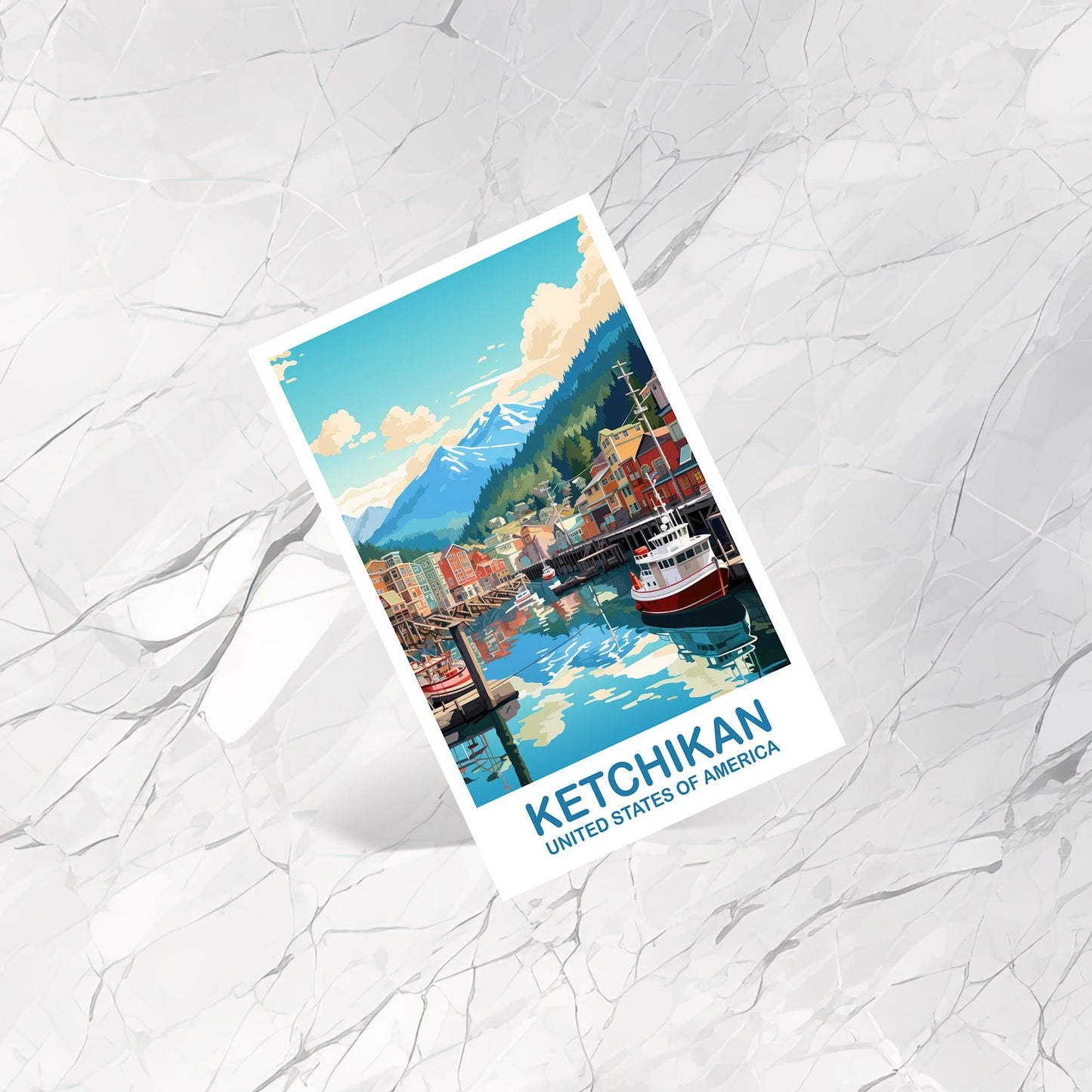 Ketchikan Alaska Travel Postcard, Ketchikan Postcard, Alaska Travel Art, Alaska Postcard, Ketchikan Art, Travel Postcard | T2NA_ALKE1_P