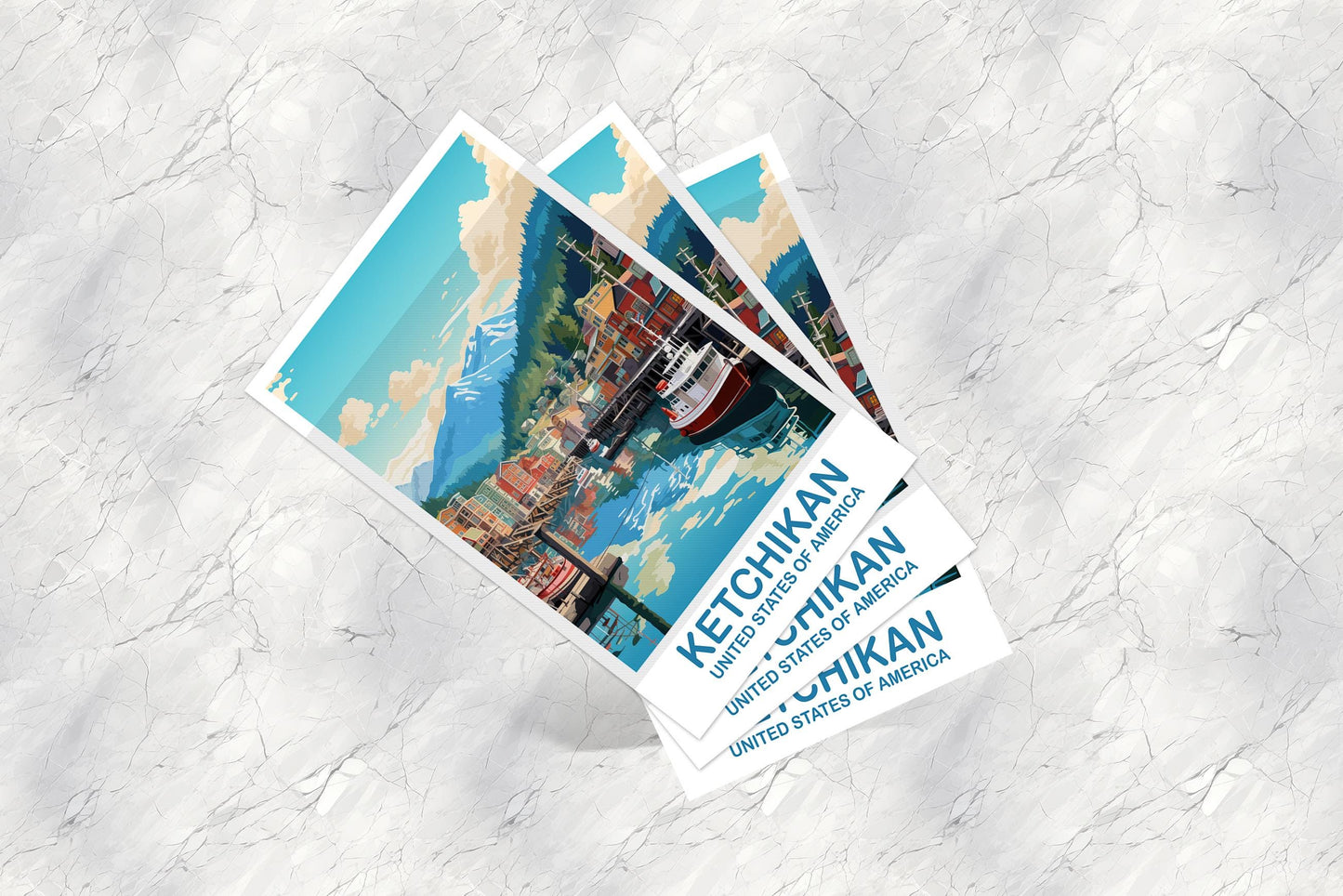 Ketchikan Alaska Travel Postcard, Ketchikan Postcard, Alaska Travel Art, Alaska Postcard, Ketchikan Art, Travel Postcard | T2NA_ALKE1_P